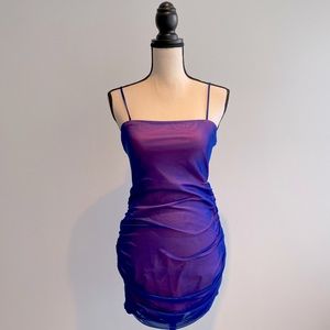 Double Life Mesh Mini Dress Royal Blue Pink Underlay Lining